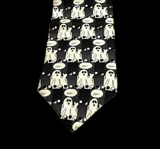 Hallmark Seasonal Concepts Halloween Black Necktie Mens Tie With Ghosts Scary - £10.08 GBP