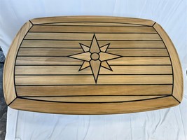 Barrel Shaped Teak Table Top 24x 37 Inch Star Inlay Marine Boat Yacht Caravan  - £425.37 GBP+