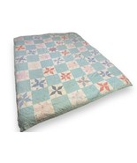 Vtg 8 Point Stars on Green Patchwork Quilt Distressed 63x79” Repaired Re... - £65.44 GBP