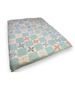 Vtg 8 Point Stars on Green Patchwork Quilt Distressed 63x79” Repaired Re... - £62.53 GBP