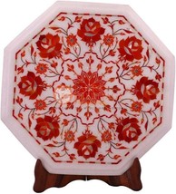 Marble White Custom Table Top Carnelian  Stone Marquetry Floral Arts Home Decors - £199.33 GBP