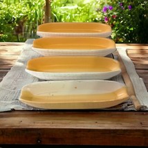 4 Corn On The Cob Dish Set MCM Vintage 70s Yellow White Stoneware Barbeque BBQ  - £19.07 GBP