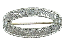 14K Deco Filigree Diamond  Bar Pin Oval Shaped 1915-30 Original Period P... - £194.95 GBP