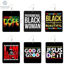 SOMESOOR Phenomenal Black Woman Sayings Print Dope Wooden Drop Earrings God Is G - £20.04 GBP