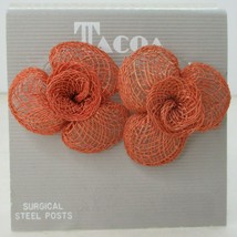 Vintage 80&#39;s NOS Wicker Rattan Orange Flower Pierced Stud Earrings New J... - £11.82 GBP