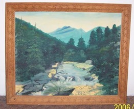 Landscape Original Oil Painting On Canvas 15&quot; x 19&quot; mountain forest strea Framed - £57.88 GBP
