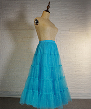 WATER-BLUE Sparkly Tulle Maxi Skirt Women Custom Plus Size Tulle Skirt image 4