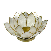 White Capiz Shell Lotus Flower Small Tealight Candle Holder - £19.73 GBP