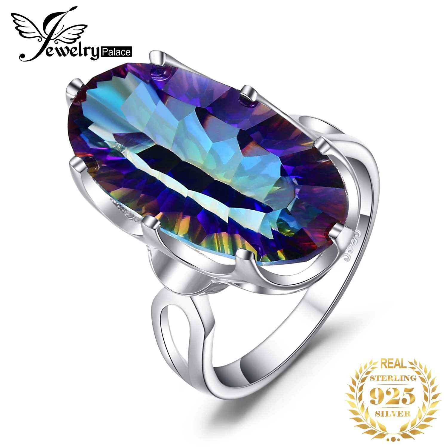 Large Genuine Natural Rainbow Fire Mystic Quartz Solid 925 Sterling Silver Ring  - £26.72 GBP