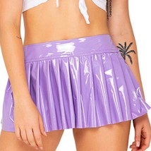 Vinyl Pleated Mini Skirt Zipper Closure School Girl Costume Rave Lavender 5136 - £26.17 GBP