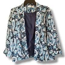 Kim Roger Size PM White &amp; Navy Paisley 3/4 Sleeve Shawl Collar Blazer - £21.42 GBP