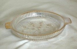 Clear Glass Candy Nut Dish Ribbed Sides Tab Handles Gold Trim - $16.82