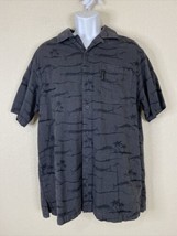 Columbia River Lodge Men Size L Dark Gray Floral Palm Tree Island Fish  Shirt - £6.01 GBP