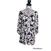 NWT J JILL Womens Size XS Black White Floral Print Tunic Top Tab Sleeve - $17.99