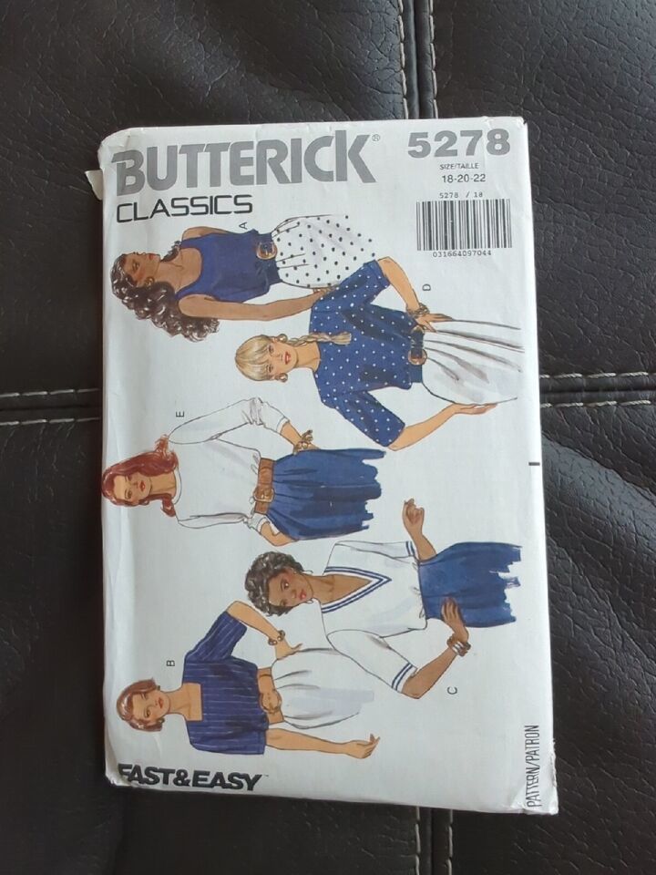 BUTTERICK LADIE'S TOPS SEWING PATTERN NO. 5278 SIZES 18-20-22 - $8.54