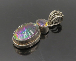 925 Sterling Silver  - Vintage Faceted Mystic Topaz Two-Stone Pendant - PT15585 - £50.64 GBP