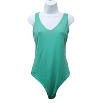 V Neck Cross Back Bodysuit Womens Size Small Green Ribbed  - $11.87