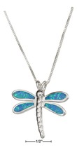 Necklace Sterling Silver 18&quot; Synthetic Blue Opal Dragonfly Pendant Necklace - £72.56 GBP+