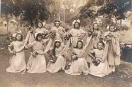 Antique Victorian Girls Boarded Photograph Dance Group Flowers Outdoors New York - £22.97 GBP