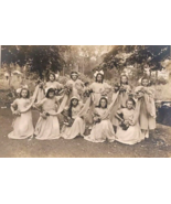 Antique Victorian Girls Boarded Photograph Dance Group Flowers Outdoors ... - $40.27 CAD