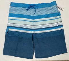 Sonoma Swim Trunks Men XXL Full Elastic Waistband Pockets Stretch Blue Striped - £21.17 GBP