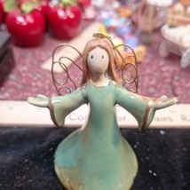 Angel Bell Ornament Wearing A Green Dress. Arm Strectch Open - £6.72 GBP