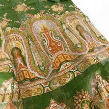 Symphony Scarfs Green Gold Brown Asian Indian Themed Sheer Oblong Scarf ... - £7.64 GBP