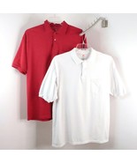 2pc Hanes ComfortBlend EcoSmart Men&#39;s XL Red &amp; White Short Sleeve Polo S... - £7.85 GBP