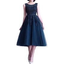 Kivary Sheer Tulle Bateau Tea Length Short Lace Pearls Prom Homecoming Dresses D - £94.93 GBP