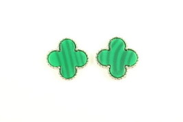 Large Silver-plated Malachite Earrings - £35.77 GBP