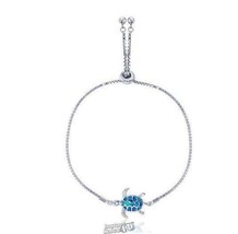 Sterling Silver Lab Created Opal Adjustable Bracelet Turtle SILVER &amp; AQUA Colors - £37.37 GBP