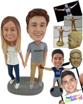 Personalized Bobblehead Lovely Couple Holding Hands Wearing Casual Outfit - Wedd - £125.08 GBP
