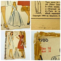 Vintage 1940s Simplicity Sewing Pattern 4986 Dress Evening Gown Bust 34 PT2 - $24.95