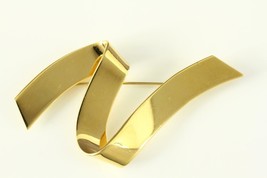 VINTAGE Costume Jewelry MONET Gold Tone Swoosh Ribbon Abstract Brooch Pin - £19.03 GBP
