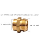 Garden Hose Fitting 3/4&quot; Male GHT to 1/2&quot; Female NPT Pipe Brass Adapter - $9.75 CAD