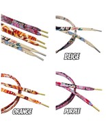 Japanese Style Kimono Fabric Flat Shoelaces - Beige Purple Orange Waves Sakura f - $1,829.28 MXN