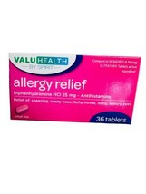 Value Health Allergy Realief 25 mg Tablet. 36 Tablets. - $3.84