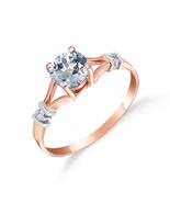 Galaxy Gold GG, 14K Solid Rose Gold, Natural Aquamarine and Diamond Ring... - $446.73