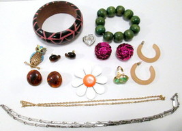 Junk Drawer Jewelry Lot Vintage to Now Wear &amp; Some Repair Brooch Earrings Chains - $22.00