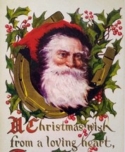 Santa Claus Christmas Postcard Saint Nick Holly Leaves Embossed Series 79 - £10.22 GBP