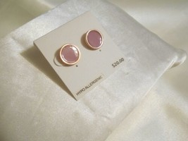 Charter Club 1/2&quot; Rose Gold Tone Pink Enameled Stud Earrings F306 - $6.42