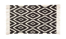 Area Rugs with Fringe Set of 4 Designs Black and Cream 100% Cotton 20" x 31.5" image 2