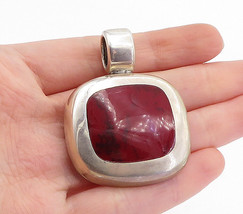 925 Sterling Silver - Vintage Inlaid Red Jasper Rounded Square Pendant - PT4289 - £61.85 GBP