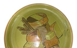Vintage Los Angeles Potteries Cheese Platter Plate 14.5" Green USA #505 image 3