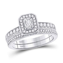 14kt White Gold Emerald Diamond Bridal Wedding Engagement Ring Band Set 1.00 Ctw - £1,281.33 GBP