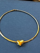 Goldtone Omega Chain w Premier Designs Puffy Heart Slide Pendant Necklace – - £11.68 GBP