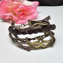 Infinity Arrow Mask Brown Braided Multi Layer Cord Bracelet PU Leather - $9.99