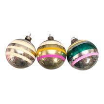 Vintage Shiny Brite Striped Glass Christmas Ornament Set 3 Lot Silver Pink Green - £18.97 GBP