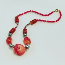 Shell Necklace Orange Shells and Abalone Beads Fashion Jewelry 17" Vintage image 2