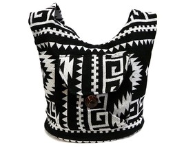 Large Aztec Tribal Print Pattern Material Lightweight Hobo Purse Crossbody Sling - £27.64 GBP